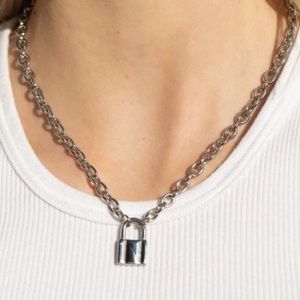 brandy silver lock chain necklace